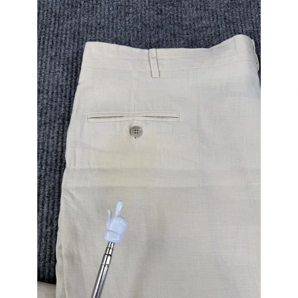 Berle Men's Linen Pants 40R 40x31 Beige Dress Trousers High Waisted Pleated READ